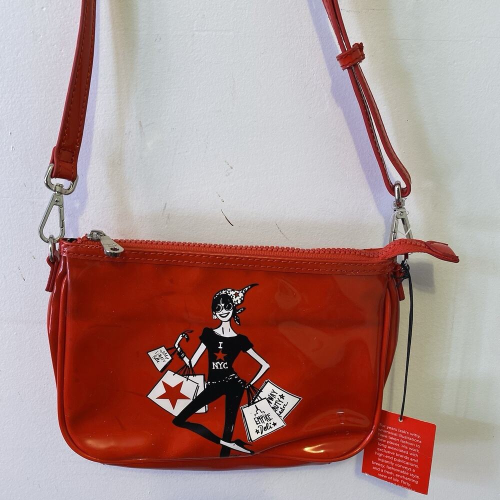 Vintage Women Small Crossbody Purse Hot Red Izak NYC Shoppers Detachable Strap - Picture 3 of 5